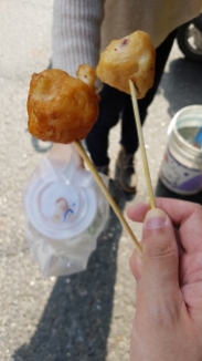 Free samples; fried cuttlefish balls.