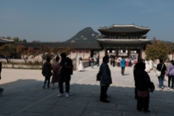 Sea of people near the entrance of Gyeongbokgung Palace. Seoul, Korea.